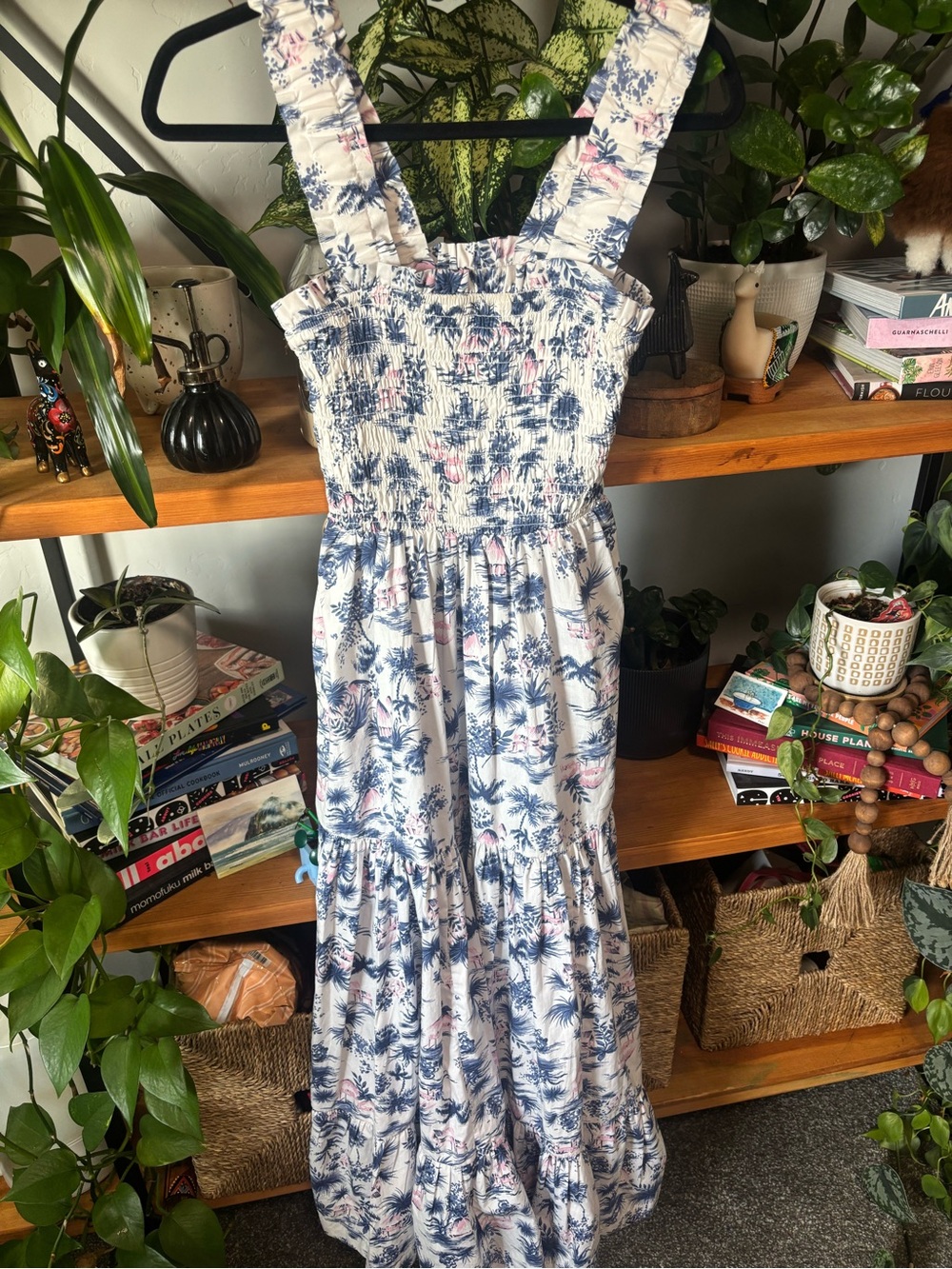 Abercrombie & Fitch Smocked Bodice Easy Maxi Dress Palm Tree Print Size Small